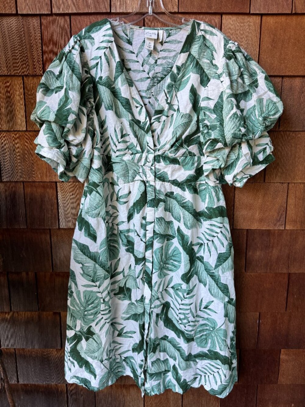 Johanna Ortiz x H&M Linen Blend Green Palm Leaf Dress in Women's X-Large